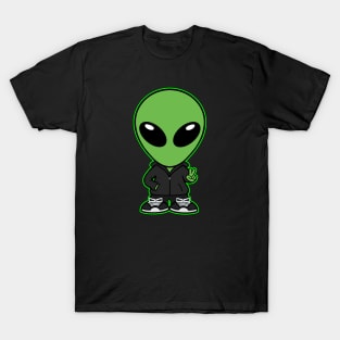 Space Alien Extraterrestrial Peace Hand Sign (Green) T-Shirt